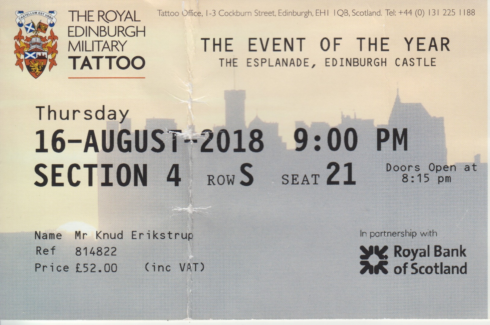*16. august 2018 - The Royal Edinburgh Military Tattoo
